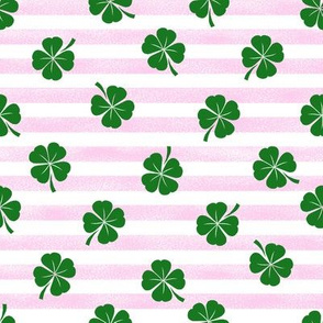 clover fabric - irish fabric, lucky clover fabric, st patricks day fabric, - pink stripes