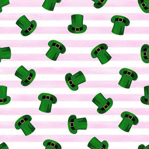 leprechaun hat fabric - leprechaun fabric, st patricks day fabric, st pattys day fabric, st paddys, green hat, irish fabric - pink stripes