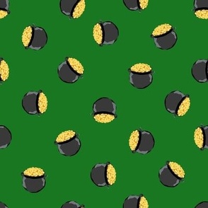 pot of gold fabric - lucky fabric, st patricks fabric, st patricks day,  gold coins fabric - green