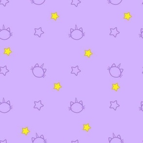 Caticorns and Stars - purple background