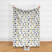 Triangle Tangle - large scale - in midnight blue, goldenrod and grey