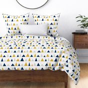 Triangle Tangle - large scale - in midnight blue, goldenrod and grey