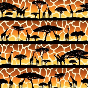 Giraffe Sunset Safari Silhouettes (Large Scale)