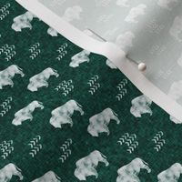 (micro scale) distressed buffalo on dark green linen C19BS