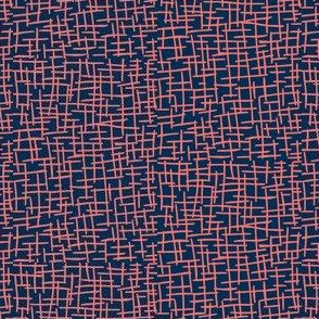 Sketchy Mesh of Coral on Midnight Blue - Medium Scale