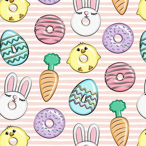 easter donuts - bunnies, chicks, carrots, eggs - easter fabric - pink stripes LAD19