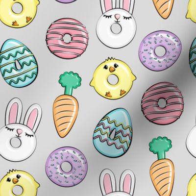 easter donuts - bunnies, chicks, carrots, eggs - easter fabric - grey LAD19