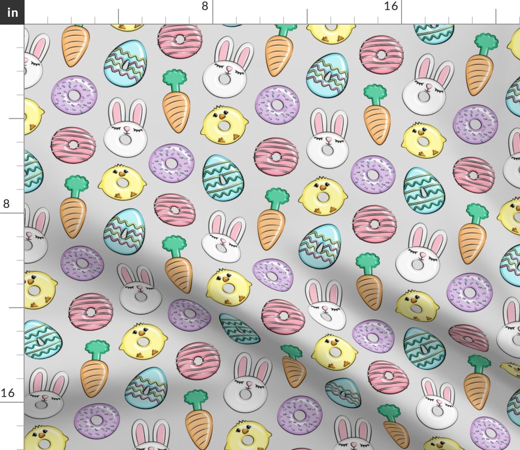 easter donuts - bunnies, chicks, carrots, eggs - easter fabric - grey LAD19