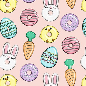 easter donuts - bunnies, chicks, carrots, eggs - easter fabric - pink  LAD19