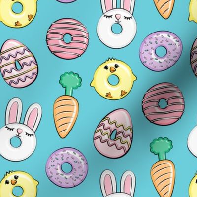 easter donuts - bunnies, chicks, carrots, eggs - easter fabric - blue LAD19