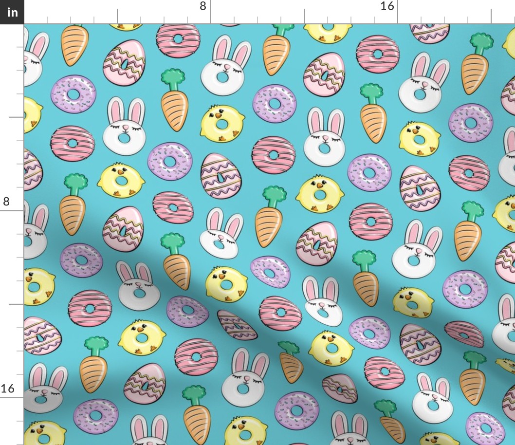 easter donuts - bunnies, chicks, carrots, eggs - easter fabric - blue LAD19