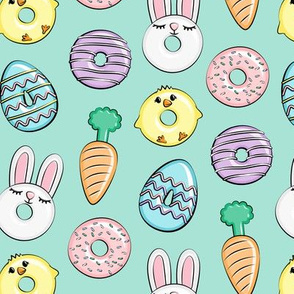 easter donuts - bunnies, chicks, carrots, eggs - easter fabric - aqua LAD19