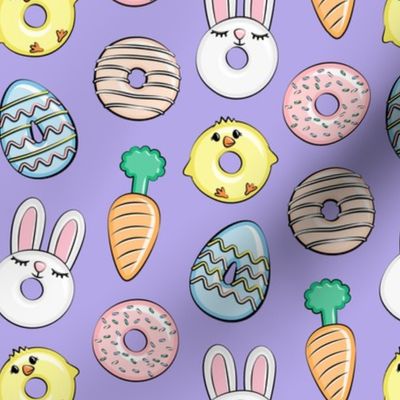 easter donuts - bunnies, chicks, carrots, eggs - easter fabric - purple LAD19