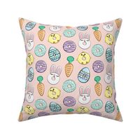 easter donuts - bunnies, chicks, carrots, eggs - easter fabric - pink with purple LAD19
