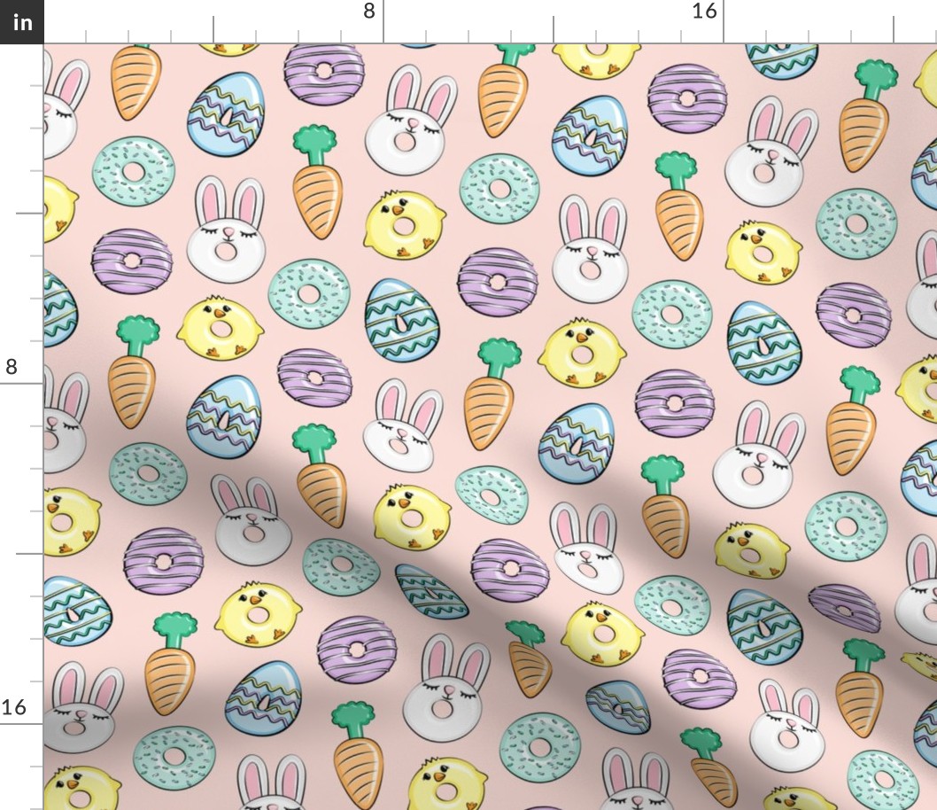 easter donuts - bunnies, chicks, carrots, eggs - easter fabric - pink with purple LAD19