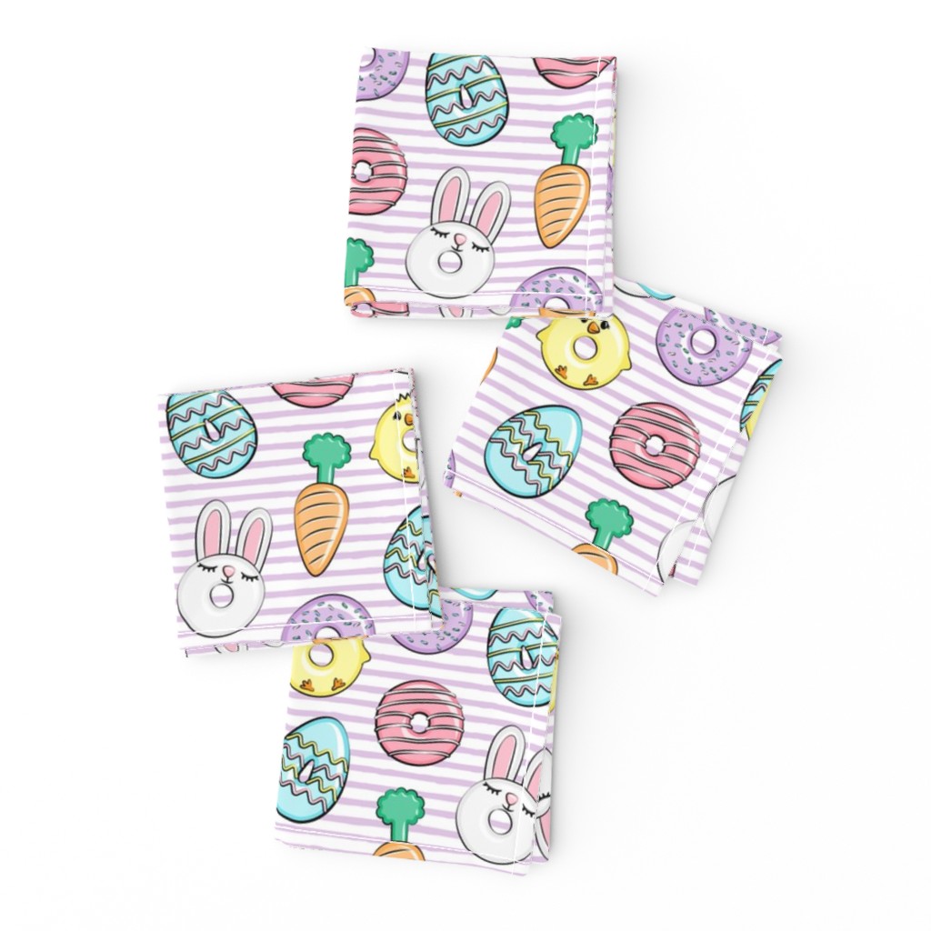 easter donuts - bunnies, chicks, carrots, eggs - easter fabric - purple stripes LAD19