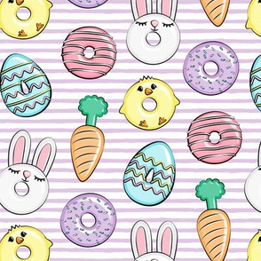 easter donuts - bunnies, chicks, carrots, eggs - easter fabric - purple stripes LAD19