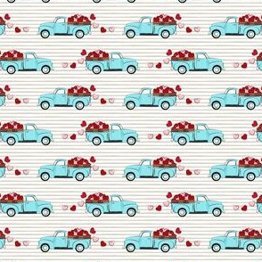 (micro scale) light blue vintage truck with hearts - valentines day - grey stripes C19BS