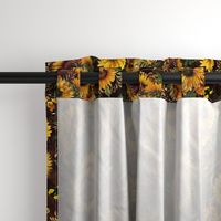 18" Antique Sunflower bouquets, sunflower fabric, sunflowers fabric, brown