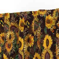 18" Antique Sunflower bouquets, sunflower fabric, sunflowers fabric, brown