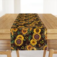 18" Antique Sunflower bouquets, sunflower fabric, sunflowers fabric, brown