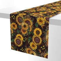 18" Antique Sunflower bouquets, sunflower fabric, sunflowers fabric, brown