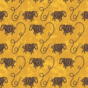 Interconnected Sheep on distressed mustard