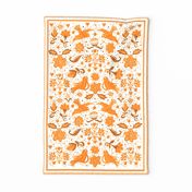 Folk art tea towel orange