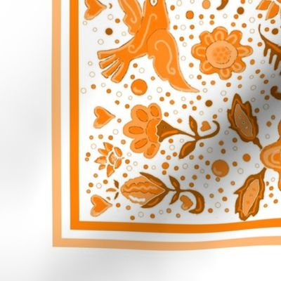 Folk art tea towel orange