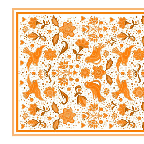 Folk art tea towel orange