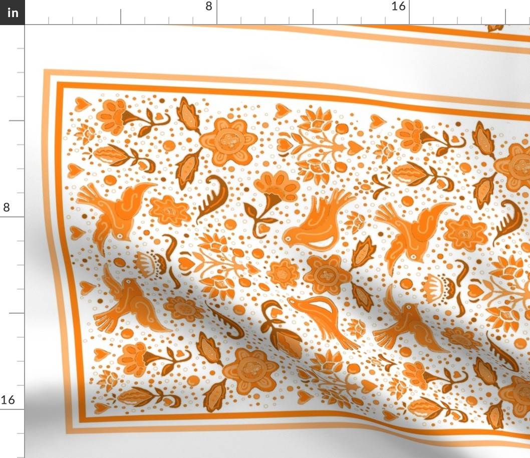 Folk art tea towel orange
