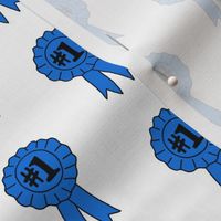 blue ribbon number one  fabric - best in show fabric, winner fabric, best pie, best horse, best dog, dog show - white classic