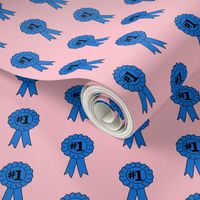 blue ribbon number one  fabric - best in show fabric, winner fabric, best pie, best horse, best dog, dog show - pink and blue