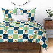 Sloth Cheater Quilt – Patchwork Blanket Baby Boy Bedding, Teal Blue Green, Design GL