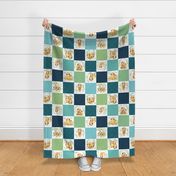 Sloth Cheater Quilt – Patchwork Blanket Baby Boy Bedding, Teal Blue Green, Design GL