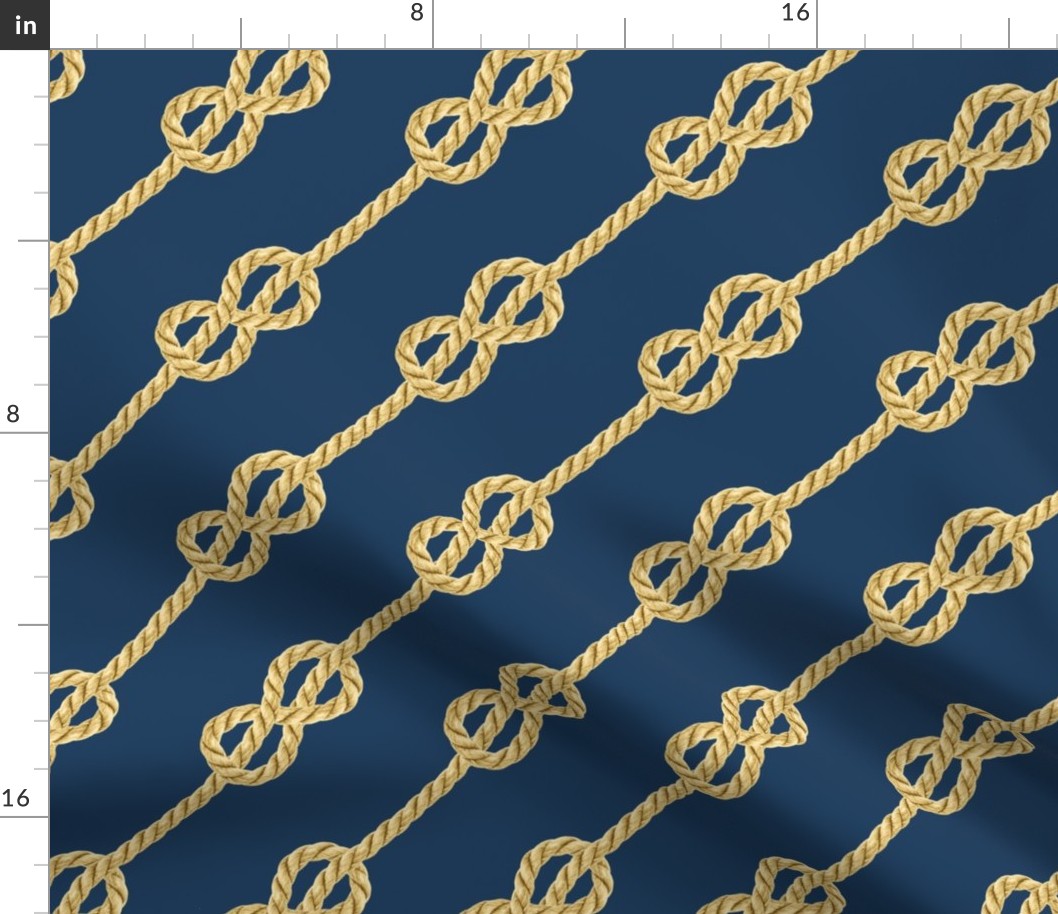 Nautical rope knots gold navy blue diagonal