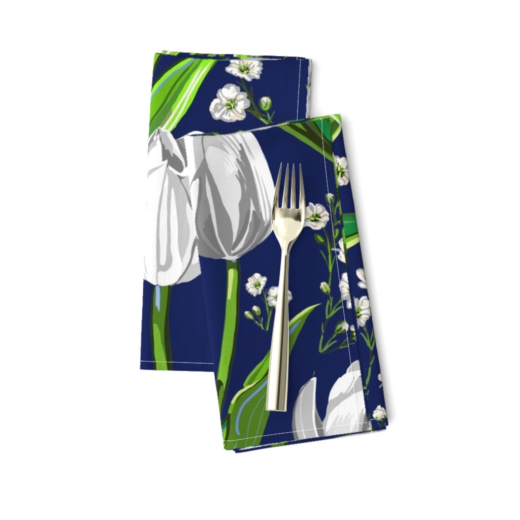 Big White Tulips + Babys Breath | Navy, Green