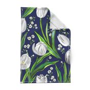 Big White Tulips + Babys Breath | Navy, Green