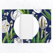 Big White Tulips + Babys Breath | Navy, Green