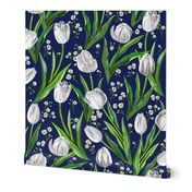 Big White Tulips + Babys Breath | Navy, Green