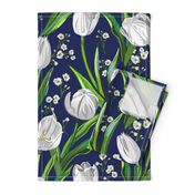 Big White Tulips + Babys Breath | Navy, Green