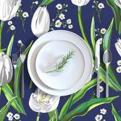 Big White Tulips + Babys Breath | Navy, Green