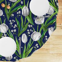 Big White Tulips + Babys Breath | Navy, Green