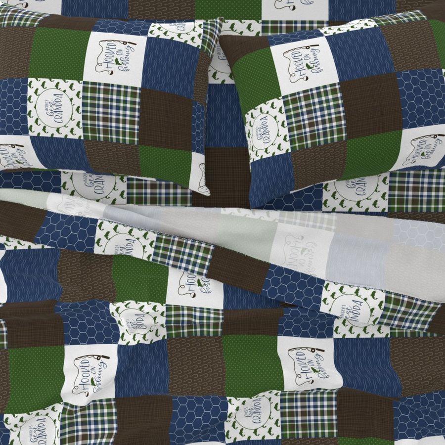 Hooked on fishing//World's best grandpa - Wholecloth Cheater Quilt - Rotated