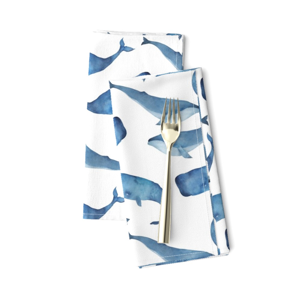 Blue Whales on White Background Boys Underwater Theme