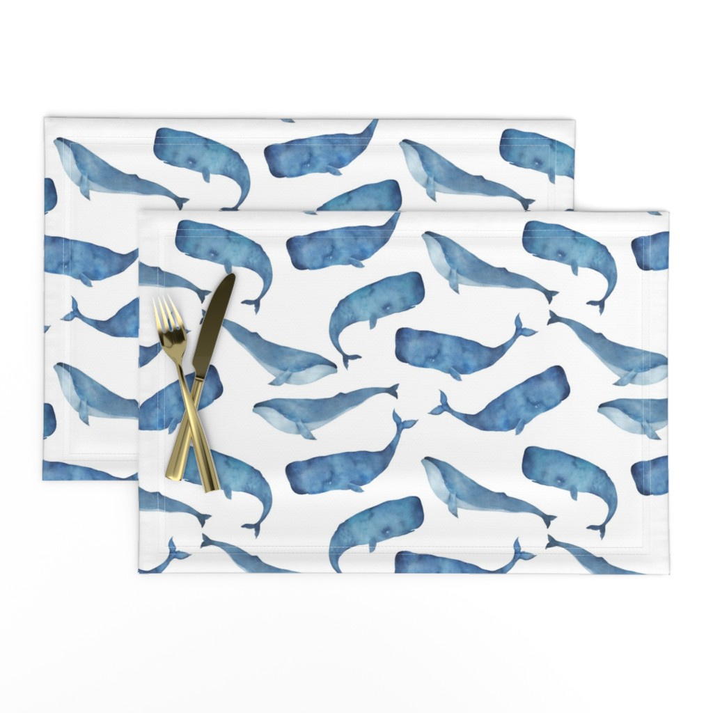 Blue Whales on White Background Boys Underwater Theme