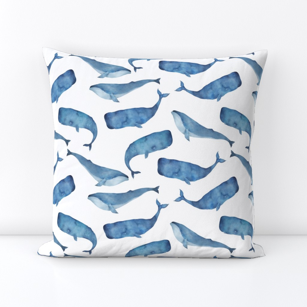 Blue Whales on White Background Boys Underwater Theme