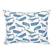 Blue Whales on White Background Boys Underwater Theme