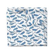 Blue Whales on White Background Boys Underwater Theme