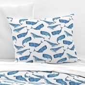 Blue Whales on White Background Boys Underwater Theme